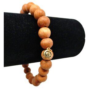 1946 Wood Bead Bracelet Unisex Stretch‎ Dangle Tag With Rhinestone 2 " Inside
